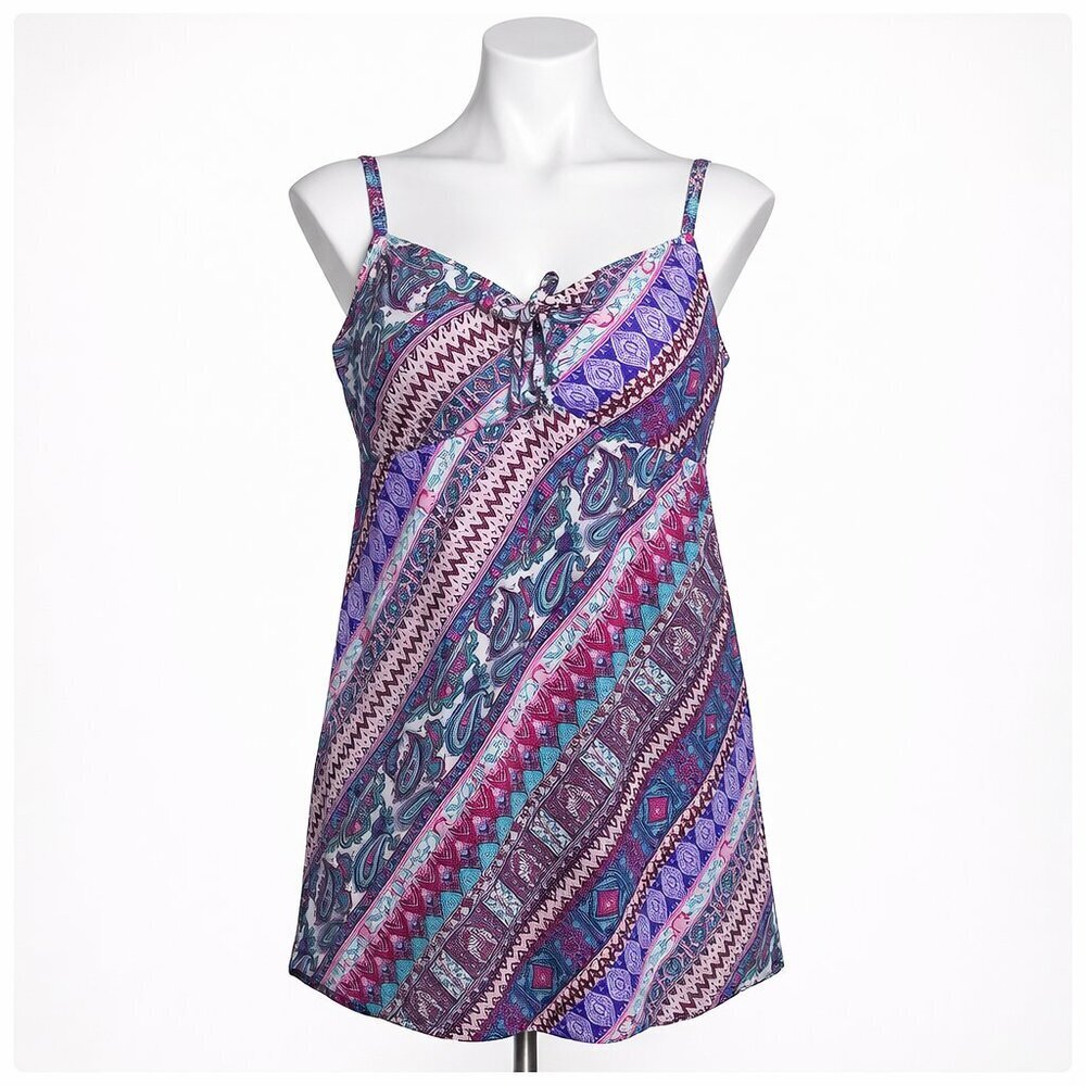 SWIMSUITS FOR ALL One-Piece Paisley Swimdress Swimsuit Size 14